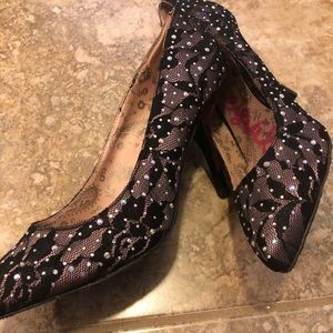 Betsyville black lace & rhinestone pumps